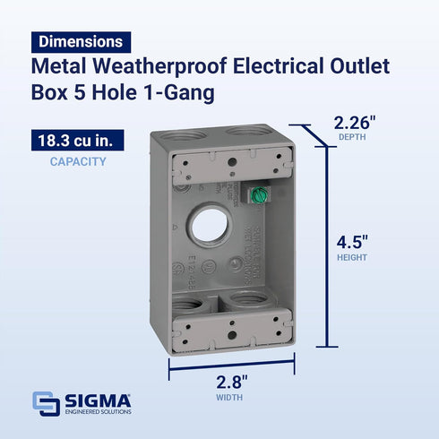 SIGMA ENGINEERED SOLUTIONS 14253-5 Metal Electrical Outlet Box, Weatherproof, Easy Mount Plug and Receptacle Protector, Gray, (5) 3/4-Inch Holes, ...