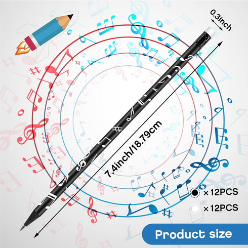 Music Note Pencils Music Pencils Music Themed Pencils Kids Musical Pencils Round White Black Pencils Woodcase Pencils with Eraser for School Offic...