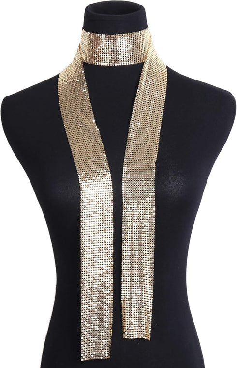 Croozy Women Glitter Sparkle Metal Sequins Neck Tie Scarf Party Evening Long Thin Skinny Tie Shawls Neckerchief...