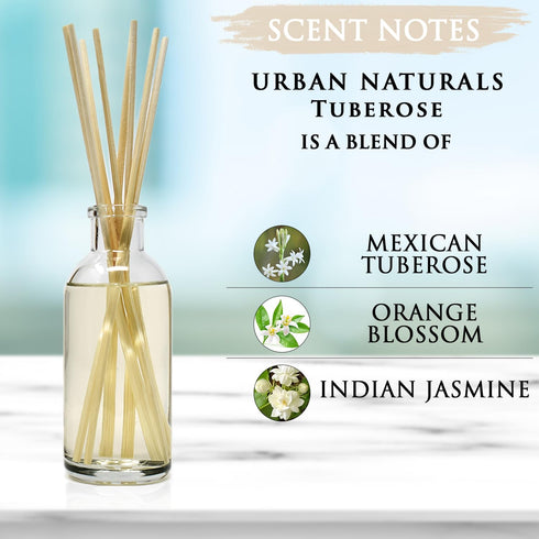 Urban Naturals Tuberose Fragrance Oil Reed Diffuser | Exotic Tuberose and Fragrant Orange Blossom | Floral Room Freshener with Reeds | Vegan. Made...