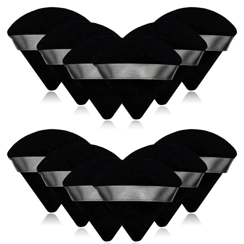 12 Pieces Black Cosmetic Powder Puff,2.76 inch Portable Soft Sponge Setting Face Puffs,Triangle Velvet Powder Puff with Ribbon Band Handle for Loo...