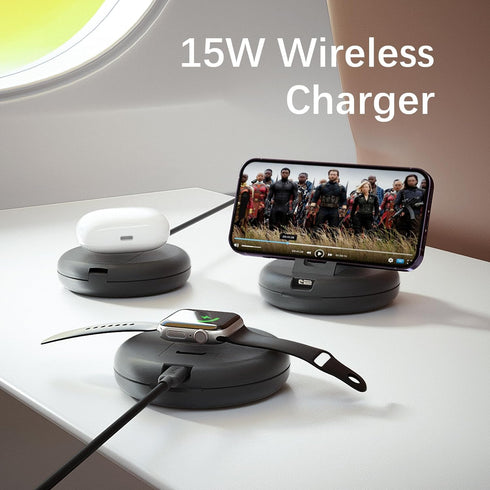 BUDI 15W Wireless Charger Multifunction Box 2.9ft Cable Card USB Type-C Charging and USB C to USB A Light Aluminum Conversion Connector for Travel...