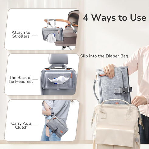 Portable Diaper Changing Pad for Baby, Detachable Travel Changing Pad with Baby Wipes Pocket, Gifts for Baby Shower, Newborn Girls and Boys (Grey)...