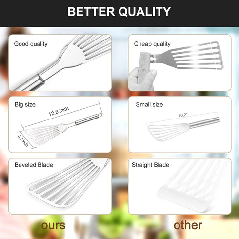 2-Piece Premium Fish Spatula Set, Big Size Stainless Steel, Thickness Blade Turner for Cooking, Flipping, Frying and Grilling...