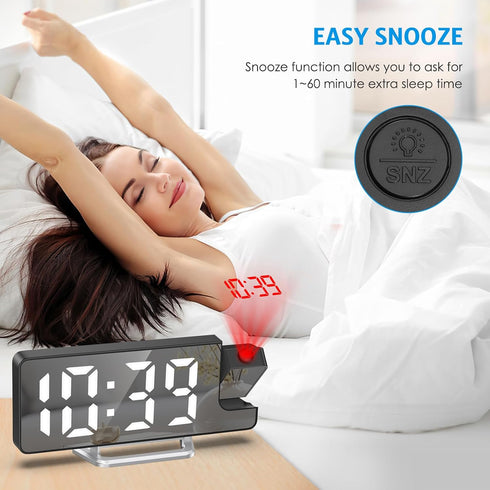 AMIR Projection Alarm Clock for Bedroom, 7.9 in Display LED Alarm Clock with 180° Rotatable Projector, Digital Clock with Brightness,Large Screen,...