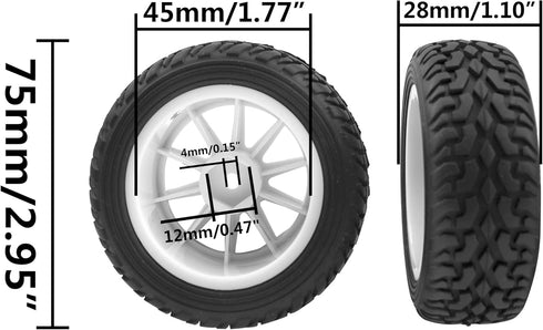 OD 75mm/2.95'' Rubber Tires & Plastic Wheel Rims 12mm Hex Compatible with Traxxas HSP Tamiya HPI Kyosho 1/10 On-Road Touring Racing Car,WLtoys 1/1...