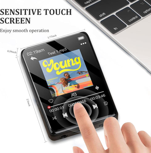 MP3 Player with Bluetooth 5.2, 32GB Music Player HiFi Sound Shuffle Single Loop FM Radio Built-in HD Speaker Voice Recorder Mini Design Touch Scre...
