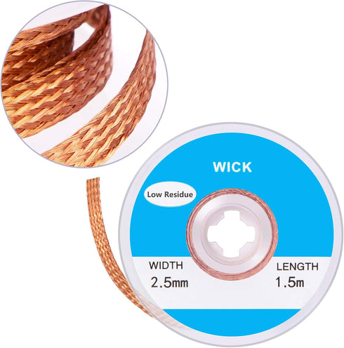 Solder Wicks, 2 Pack No-Clean Solder Braided Wicks Desoldering Wicks For Solder Removal Tool, 0.1 Inch Width 1.5 Meter Length...