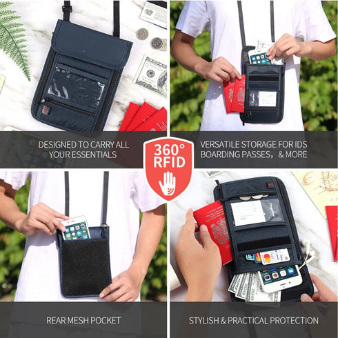 RFID Blocking Passport Holder Wallet with Neck Stash Pouch for Traveling Security Credit ID Card...