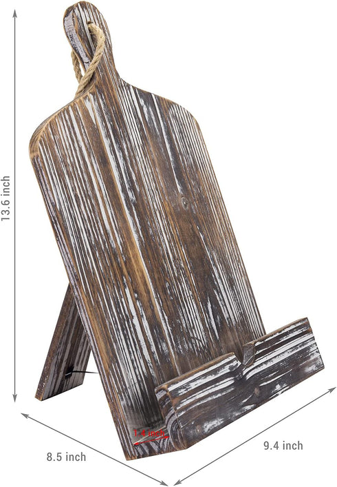 MyGift Farmhouse Torched Wood Cookbook Stand - Rustic Wooden iPad Tablet Recipe Binder Reading Book Holder with Kickstand...