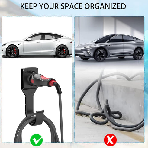 EV Charger Holder for SAE J1772 Charger, 1 Pice Wall-Mount Electric Vehicle Charger Holster with Hook for J1772 Connector, 3 pcs Screws, 3 pcs Wal...