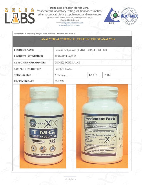 GENEX 1000mg TMG Supplements (120 Capsules) - Betaine Anhydrous Trimethylglycine 1000mg - Liver Supplement - for Healthy Homocysteine Levels - Glu...