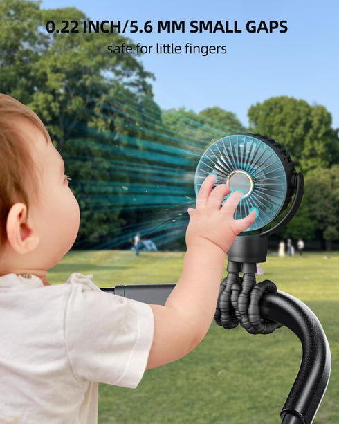 Mini Stroller Fan, Portable Baby Fan Battery Operated, LED Display with 3 Speeds, Small Clip on Fan Desk Fan USB Rechargeable, Personal Handheld F...