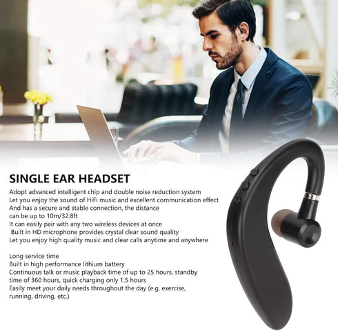 ASHATA Bluetooth 5.2 Headset,Hands Free Ear Hook Bluetooth Wireless Headphone,Waterproof Ultralight Ear Hook Headphone,Single Ear Business Earphon...