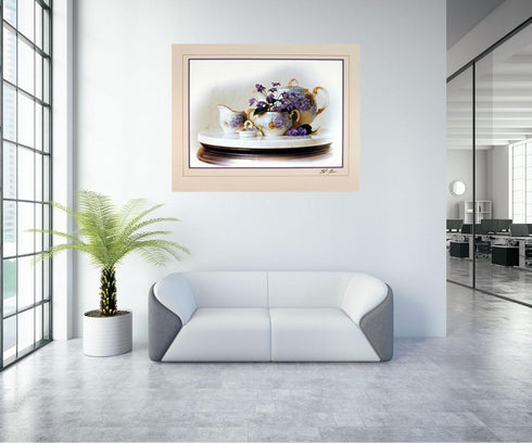 Country Wall Decor Violets Flowers & Kettle Tea Pot Still Life Art Print Poster Picture (16x20)...