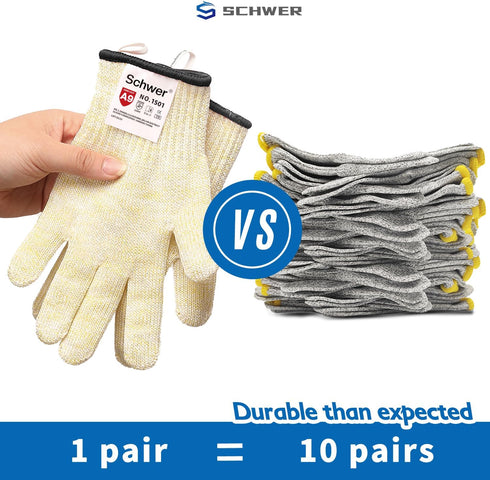 Schwer SlicePro ANSI A9 Cut Resistant Gloves PR1501, Food Grade Reliable Cutting Gloves, Mandoline Gloves for Kitchen Meat Cutting, Oyster Shuckin...