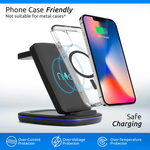3-in-1 Wireless Charger Foldable - NiYo Universal Charging Station Compatible w/iPhone 14/13 Pro/13/12/11/Pro/SE/XS/XR/8, Apple Smartwatch & Airpo...