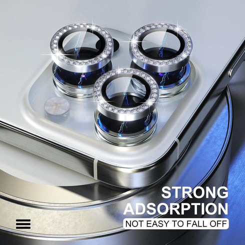 Choiche Compatible for iPhone 15 Pro/iPhone 15 Pro Max Camera Lens Protector Bling, 9H Tempered Glass Camera Cover Screen Protector Metal Ring Dec...