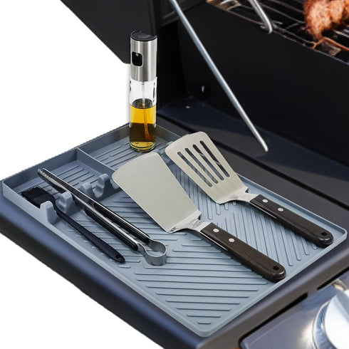 Silicone Griddle Tools Mat,3 in 1 Grill Side Shelf Mat with Drip Pad,16"X11.6"Silicone Spatula Mat for Kitchen,Cooking & Countertop,Large Silicone...