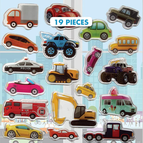 Cars Trucks & Construction Gel Window Clings for Kids - Window Stickers for Toddlers, Monster Truck Gel Clings, Window Decals Kids Jelly Reusable ...