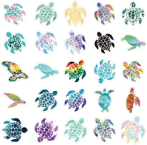 Cute Cartoon Sea Turtle Stickers 50 Pcs Trendy Style Stickers Laptop Stickers Pack Cool Sticker for Pad MacBook Car Snowboard Bicycle Luggage Wate...