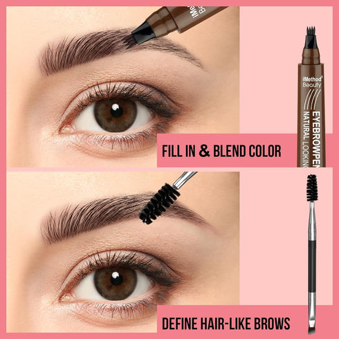 iMethod Microblading Eyebrow Pen - Eyebrow Pencil Magical Upgraded Eye Brow Pencils for Women with 4 Fork Tip & Spoolie Brush for Natural-Looking ...