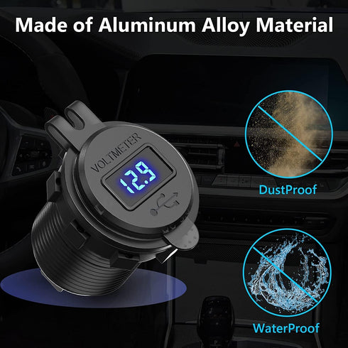 12V USB Outlet 2 Pack, Dual Quick Charge 3.0, Socket Waterproof Aluminum Charger with LED Voltmeter and Power Switch, Adapter for Marine Motorcycl...