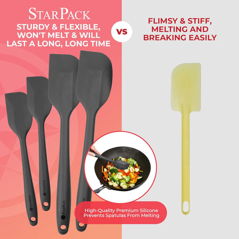 StarPack Basics Silicone Spatula Set (2 Small, 2 Large), High Heat Resistant to 480°F, Hygienic One Piece Design, Non Stick Rubber Cooking Utensil...