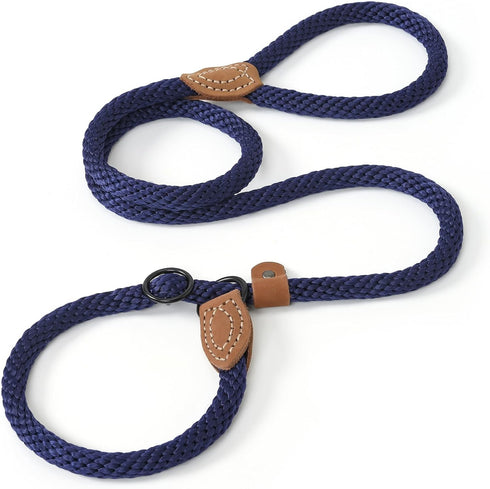 Mile High Life Slip Leads for Dogs | Heavy Duty Dog Training Leash | 6 Feet No Pull Slip Leashes w Leather Tip | Navy Rope Lead for Dogs Outside...