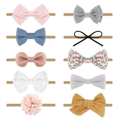 DRESHOW BQUBO Baby Girl Headbands with Bows Nylon Hairbands Handmade Hair Accessories for Newborn Infant Toddlers 10 Pack...