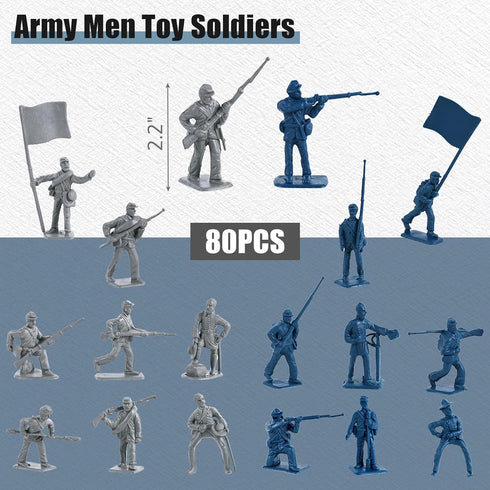 Shindel 80PCS Army Men Toy Soldiers, Plastic Civil War Army Men Set Military Action Figures for Kids Classroom Projects History Class Lessons...