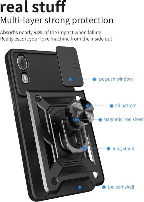 for TCL 30Z Phone Case: TCL30Z / TCL 30 Z / T602DL / 30 LE Cell Back Cover with Screen Protector - Black Sj...