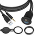 QIANRENON USB3.0 & 3.5mm Audio Threaded Fixed Embedded Car Waterproof Cable 5Gbps TRS 3.5mm & USB3.0 Dashboard Panel Mount Extension Cable, LED Li...