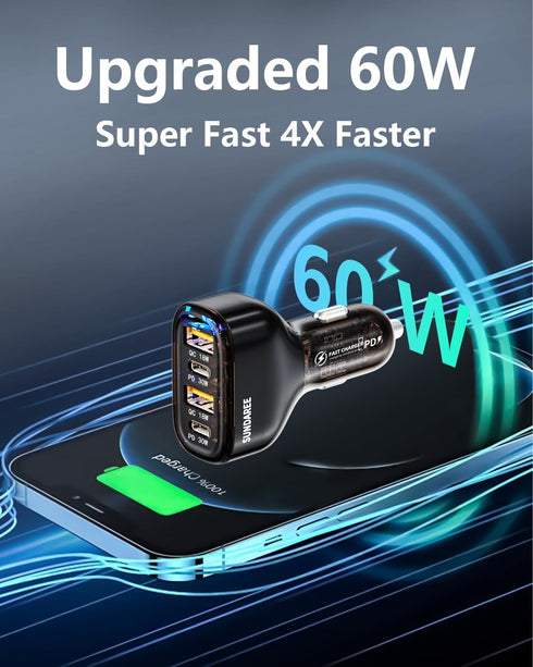 SUNDAREE Car Charger Multi Port, 60W Super Fast USB C Car Charger Adapter, Dual PD30W/PPS33W for iPhone 15/14/13/Pro Max/Pro/Samsung Galaxy and Mo...
