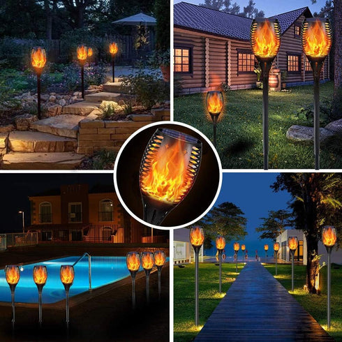 Solar Torch Lights, Waterproof Flickering Flames Solar Lights Outdoor Landscape Decoration Lighting Dusk to Dawn Auto On/Off Security Light for Ga...