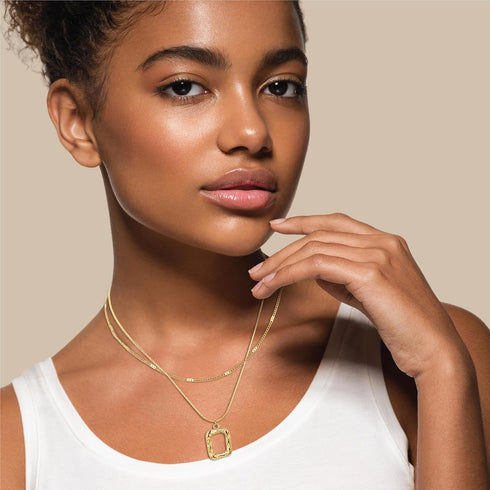 Evabelle Gold Layered Necklace for Women Trendy Jewelry 14K Real Gold Plated Chunky Chain Stackable Necklaces Dainty Choker Necklaces Rectangle Sq...