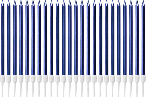Luter Metallic Long Blue Candle Birthday Candles with Holder Cake Candles for Wedding Party Birthday Decoration (24 Pieces)...