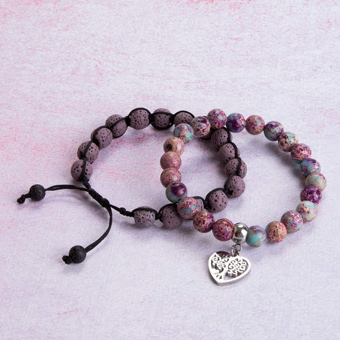 Tree of Life Bracelet - Lava Stone Essential Oil Gemstone Beaded Yoga Meditation Regalite Stone Beach Charm Bracelet Set(Purple)...