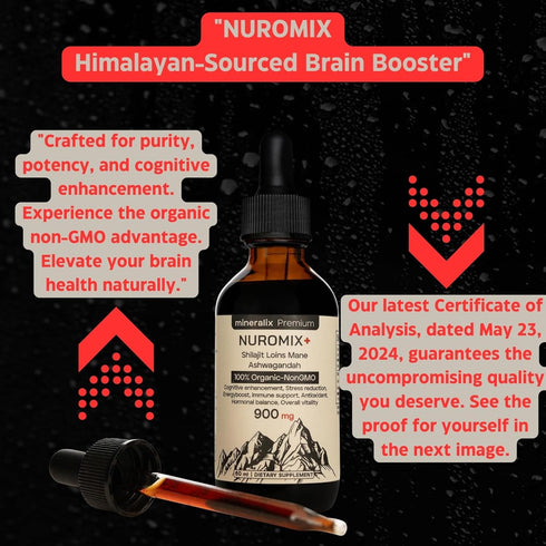 Nuromix Shilajit Liquid Drops – 900mg Organic Shilajit Drops with Lion’s Mane and Ashwagandha – Non-GMO SHilajit Supplement for Energy Boost, Immu...