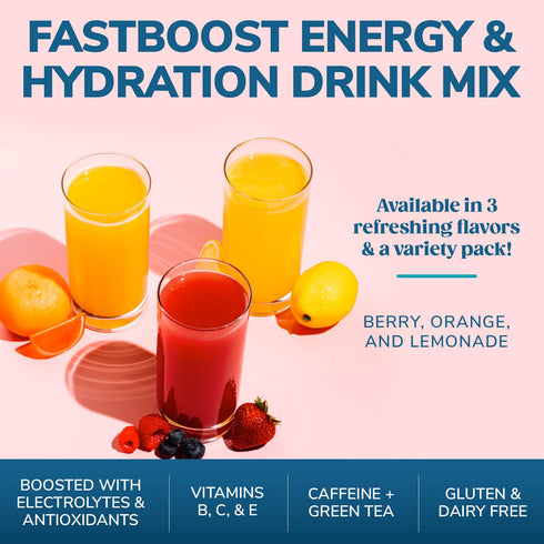 FAST BOOST Energy & Hydration Drink Mix - Berry | Sugar Free Electrolyte Powder Packets with Antioxidants, Green Tea Extract, B Vitamins, Vitamin ...