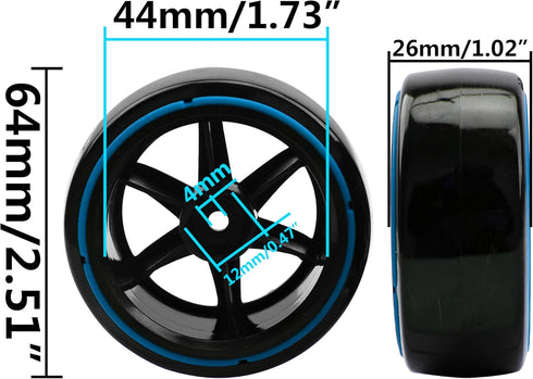 1/10 RC Drift Car Tires Hard Plastic Tyre & 12mm Hex Hub Wheel Rims 6 Spoke Compatible with Traxxas HSP Tamiya Kyosho HPI Redcat Racing MST 1/10 O...