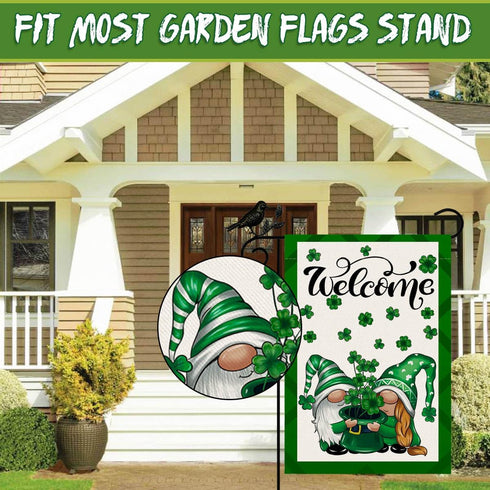 ST PATRICKS DAY Garden Flag 12x18 Inches,Gnome Garden Flag with Clover Design, Weather-Resistant, Double-Sided, Rust-Free, Hardware Not Included, ...