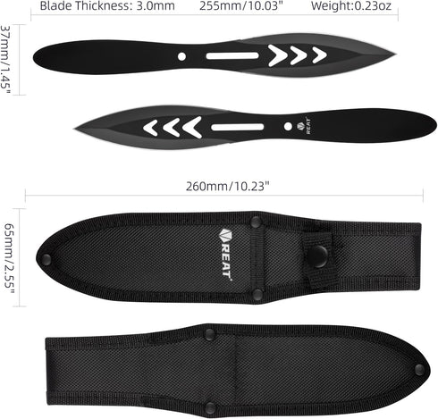 REAT Throwing Knife Set - 3 Piece,10" 440 Stainless Steel with Black Coating, Includes Sheath for Safe Storage - Ideal for Men, Competition, Train...
