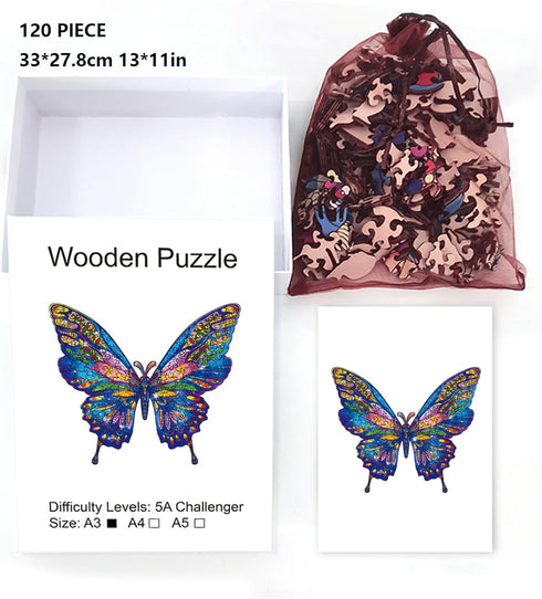GLOBLELAND Wooden Jigsaw Puzzles for Adults 13x11inch 120Pcs Butterfly Jigsaw Puzzles Wood Adult Colorful Animals Shaped Jigsaw Puzzles for Birthd...