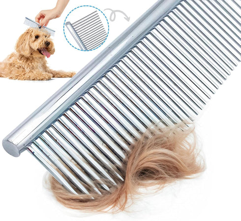 Undercoat Rake for Dogs with Metal Comb 2 in-1 Pet Grooming Brush Double Sided shedding Dematting Tool Remove Knots Dematting Comb for Dogs with D...