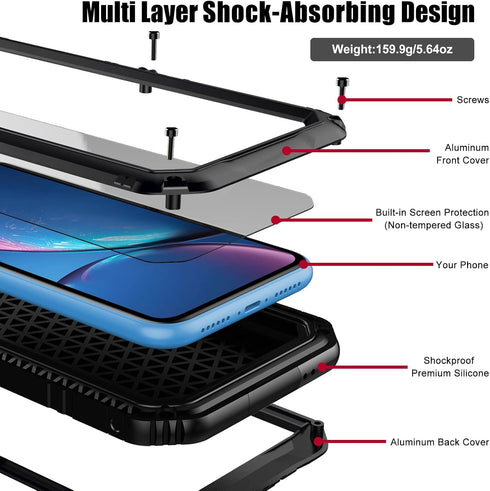 Beasyjoy for iPhone XR Metal Case, Waterproof Heavy Duty Case with Built-in Screen Protector, Full Body Protective Shockproof Tough Rugged Militar...