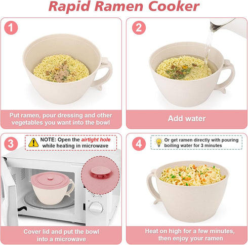 Microwave Ramen Bowl Set, Noodle Bowl With Phone Stand, Large Wheat Straw Soup Mug Bowl with Lid Handle, Dishwasher Safe Ramen Instant Noodles Coo...