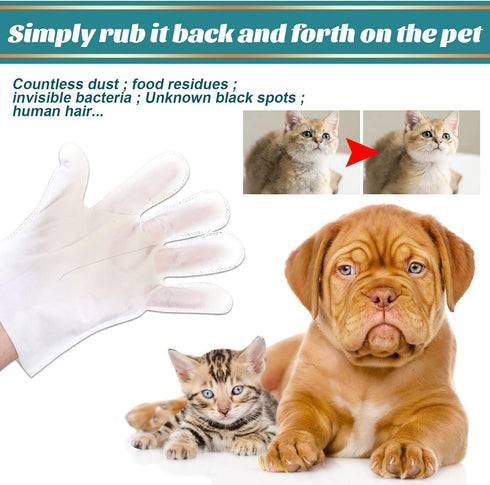 Pet Rinse Free Grooming Gloves, 10Pcs Pet Wipes for Dogs & Cats Wash Free Gloves, Cleansing Grooming with Plant Extract No Rinse Thick Extra Puppy...