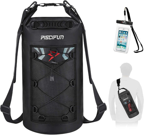 Piscifun Dry Bag, Waterproof Floating Backpack 5L/10L/20L/30L/40L, with Waterproof Phone Case for Kayking, Boating, Kayaking, Surfing, Rafting and...