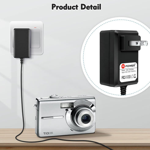 PKPOWER AC DC Adapter for Kodak Easyshare 4 MP 6 MP M380 M381 M340 M341 M420 M853 M863 M873; Power Supply for V530 V610 V70 V803 Z1015 M1093IS M89...